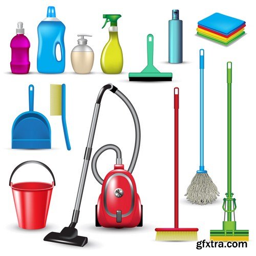 cleaning tools icons set 9x eps