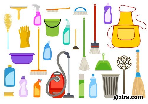 cleaning tools icons set 9x eps