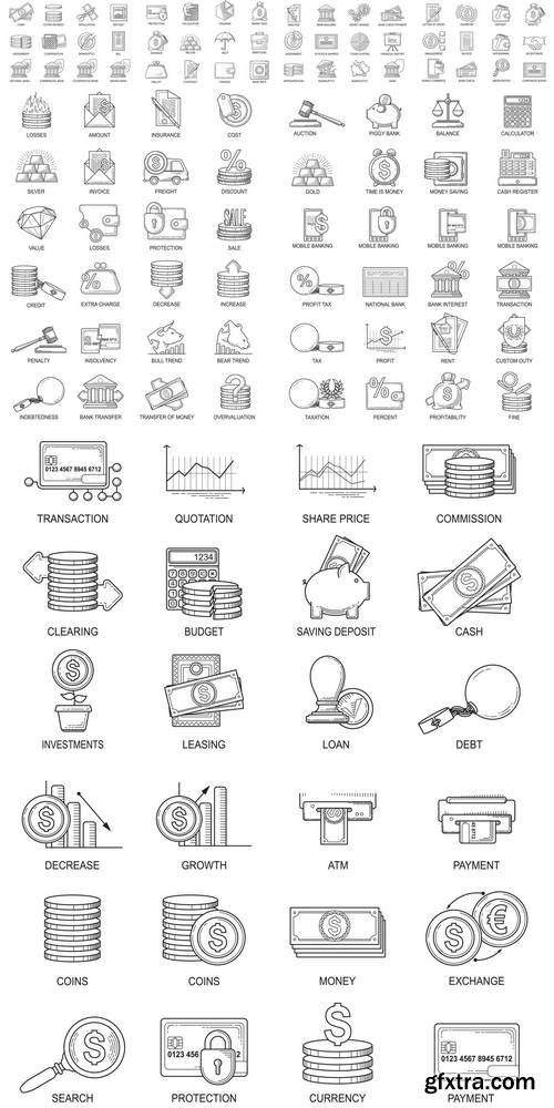 Finance Icons in Flat Line Style