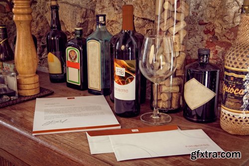 Letterhead, Wine Bottle, Envelope Mockup