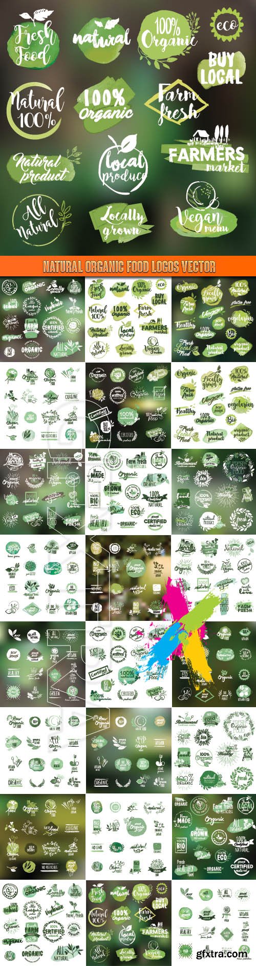 Natural organic food logos vector