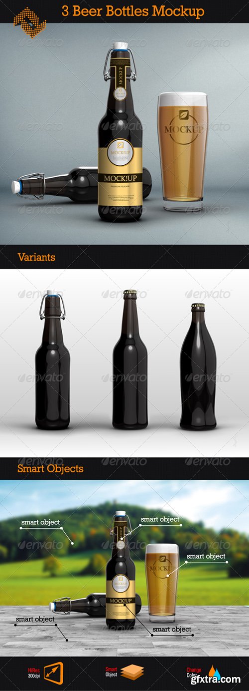 GraphicRiver 3 Beer Bottles Mockups 8434563