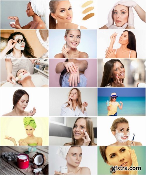 Collection of beautiful girl woman face cream beauty over health care 25 HQ Jpeg