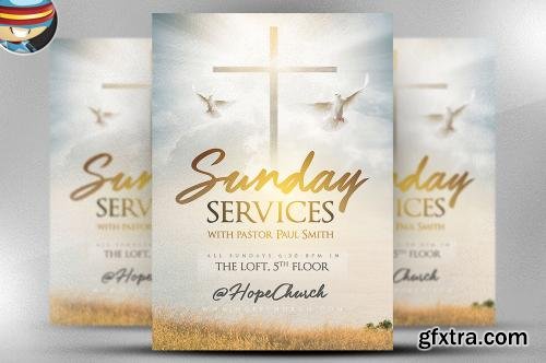 CreativeMarket Sunday Services Flyer Template 2 615089