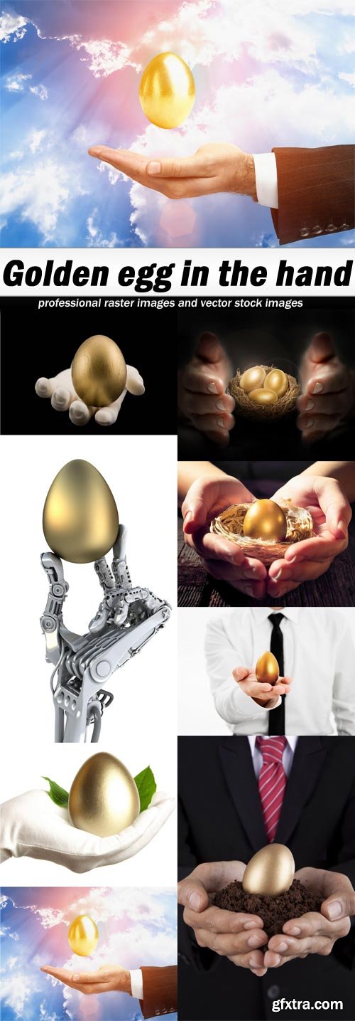 Golden egg in the hand-8xJPEGs