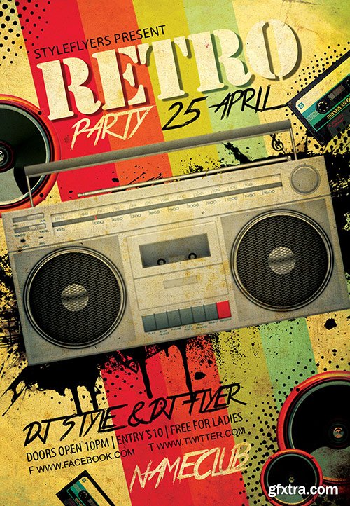 Retro Party PSD Flyer Template + Facebook Cover