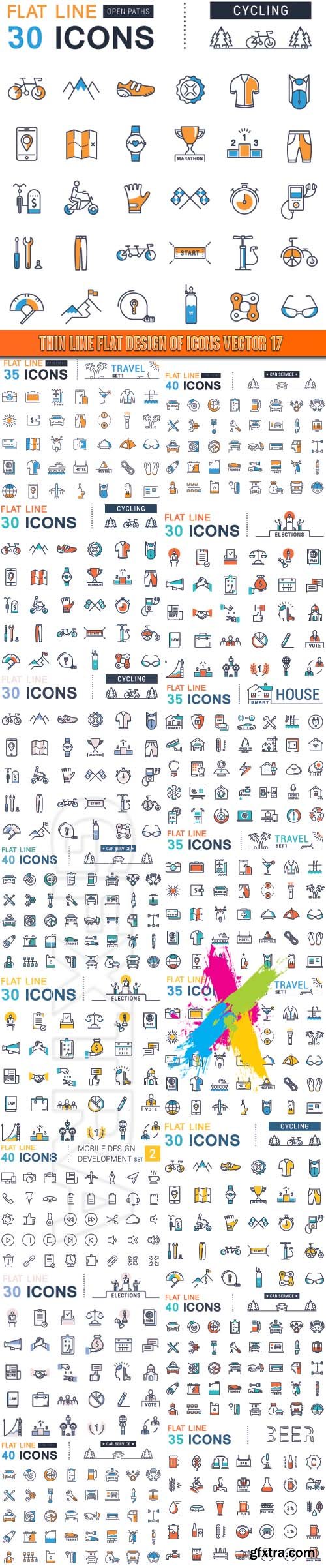 Thin line flat design of icons vector 17