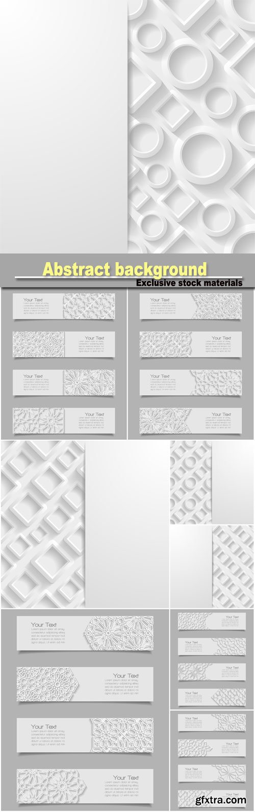Abstract geometric background, set of banners with traditional ornament