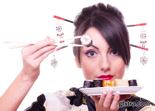 Japanese girl with sushi-6xJPEGs