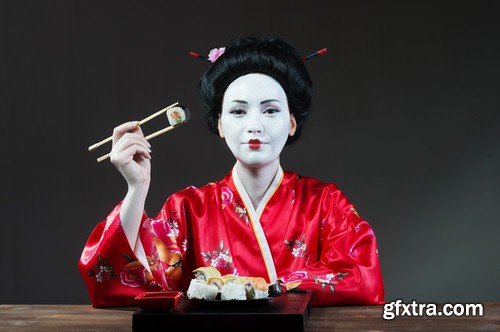 Japanese girl with sushi-6xJPEGs