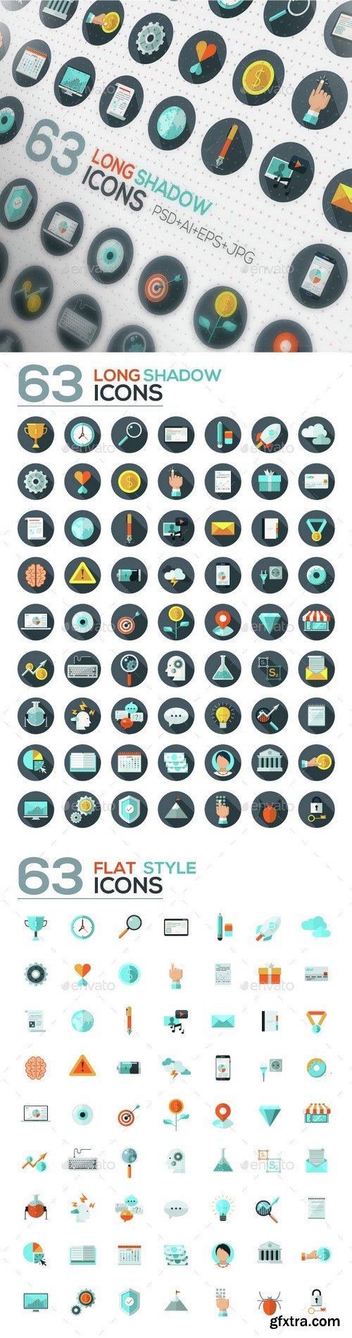 GraphicRiver - 126 Flat Designed Icons Set - 14712804