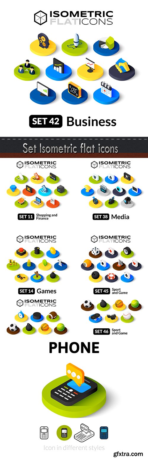 Set Isometric flat icons