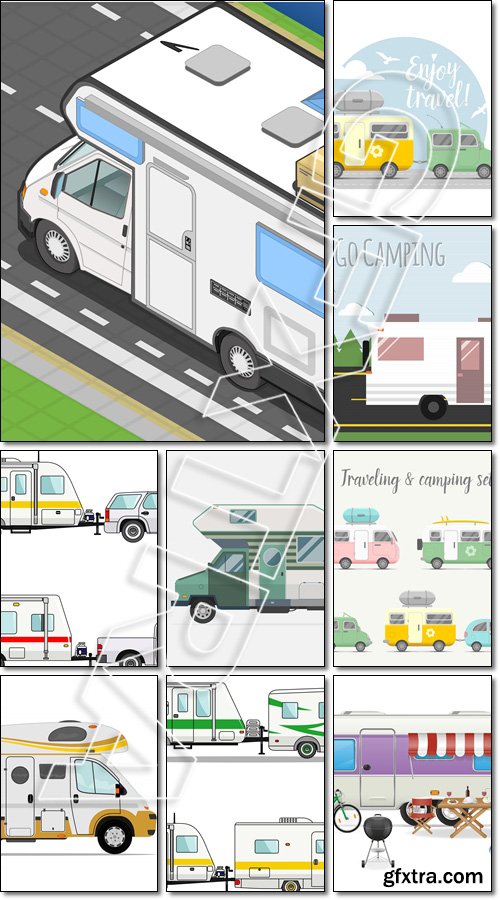 Transport caravan set. Types of trailers - Vector