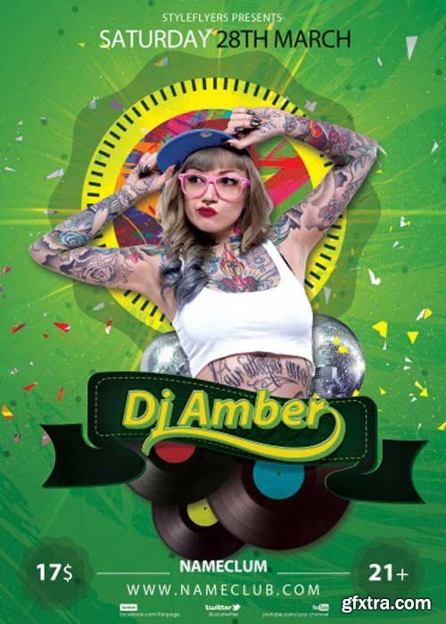 Dj Amber Flyer PSD Template + Facebook Cover