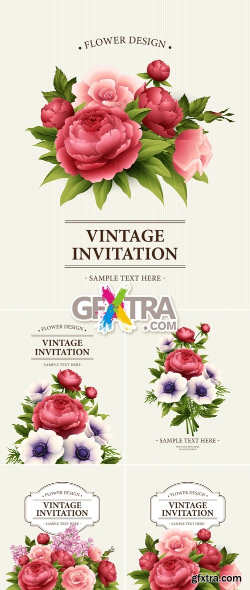 Vintage Invitations with Flowers Vector 2