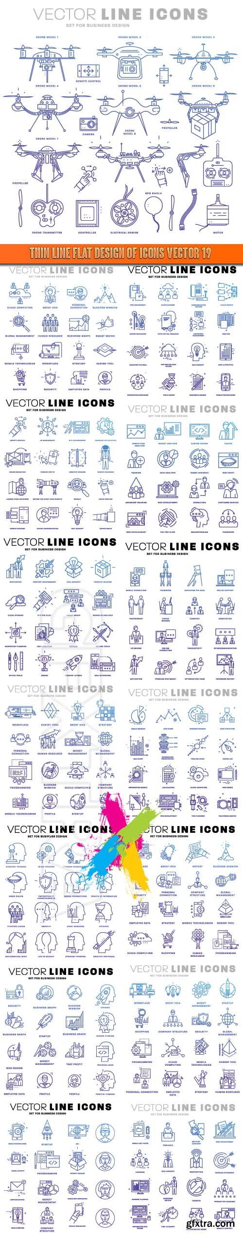 Thin line flat design of icons vector 19