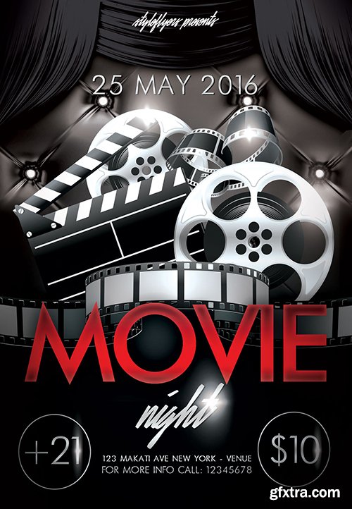 Movie Night PSD Flyer Template + Facebook Cover