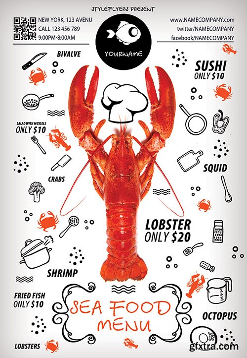 Sea Food Menu PSD Flyer Template + Facebook Cover