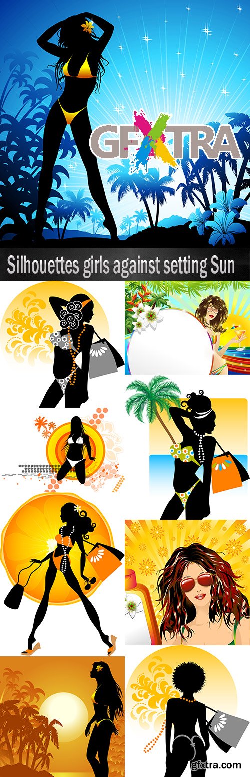 Silhouettes girls against setting Sun