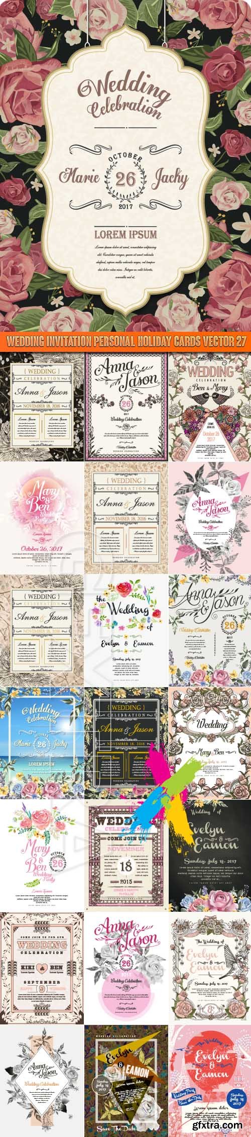 Wedding invitation personal holiday cards vector 27