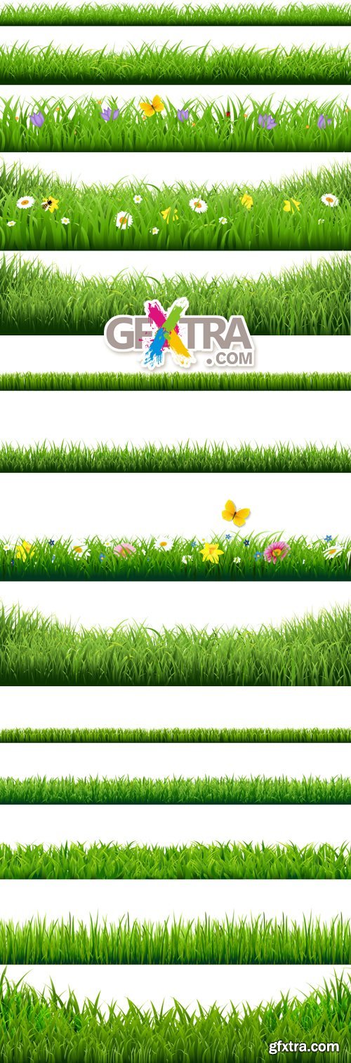 Grass & Flowers Borders Vector 2