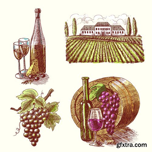 grapes with wine glass & wooden vintage barrel 10X JPEG