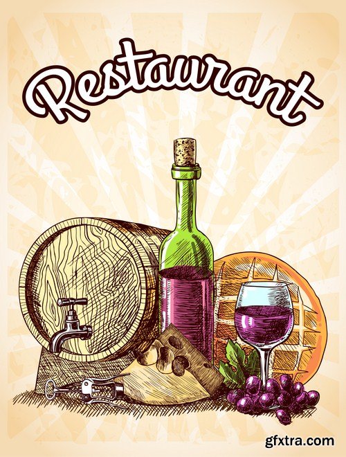 grapes with wine glass & wooden vintage barrel 10X JPEG