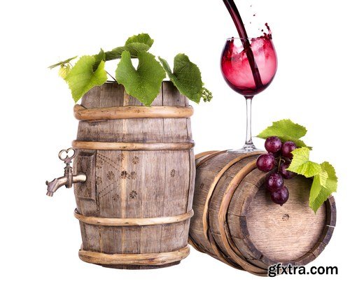 grapes with wine glass & wooden vintage barrel 10X JPEG