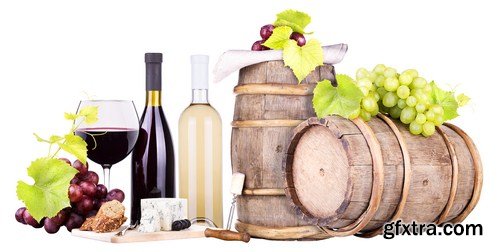 grapes with wine glass & wooden vintage barrel 10X JPEG