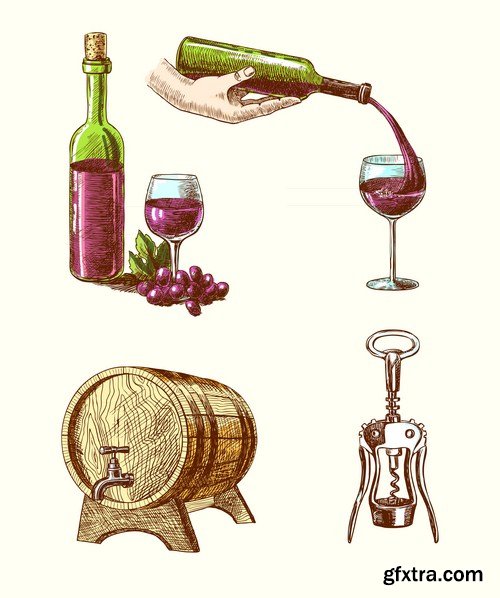 grapes with wine glass & wooden vintage barrel 10X JPEG