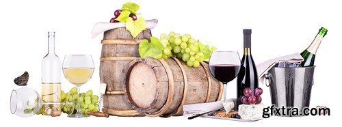 grapes with wine glass & wooden vintage barrel 10X JPEG