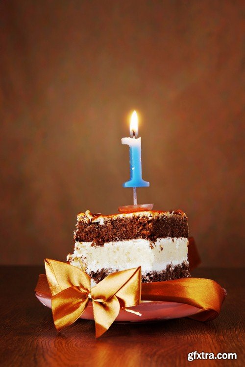 Piece of cake with candle-5xJPEGs