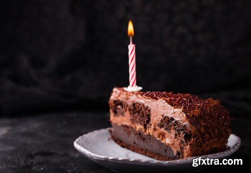 Piece of cake with candle-5xJPEGs