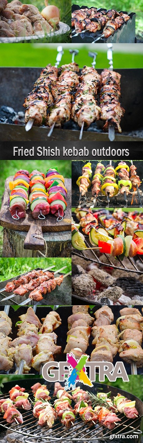 Fried Shish kebab outdoors