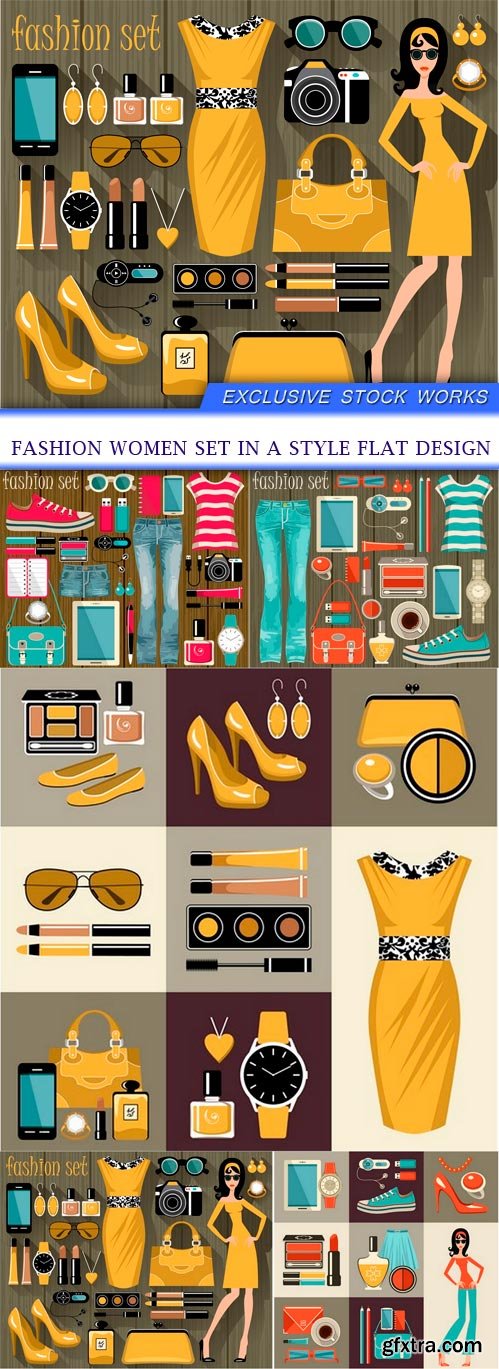 Fashion women set in a style flat design 10X EPS