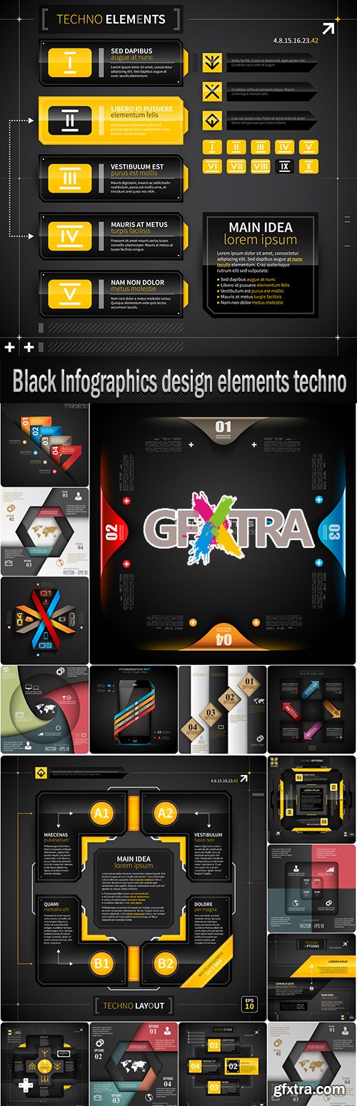 Black Infographics design elements techno