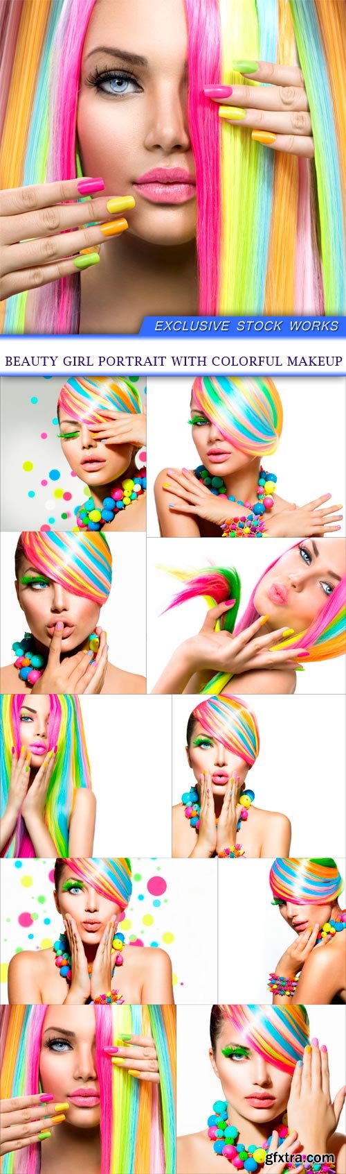 Beauty Girl Portrait with Colorful Makeup 10X JPEG