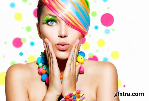 Beauty Girl Portrait with Colorful Makeup 10X JPEG