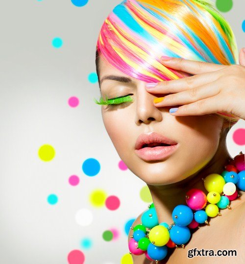 Beauty Girl Portrait with Colorful Makeup 10X JPEG