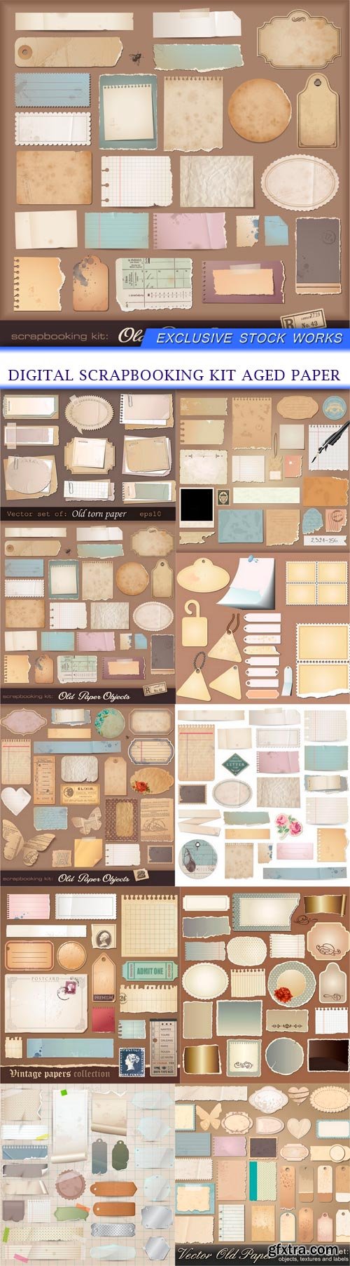 digital scrapbooking kit aged paper 10X EPS