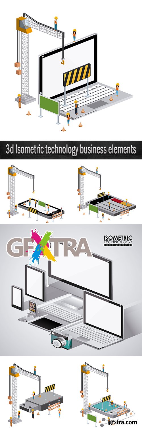3d Isometric technology business elements