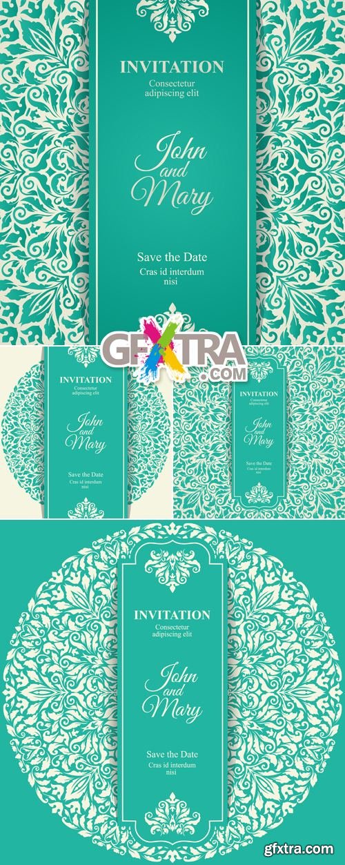 Green Floral Invitations Vector