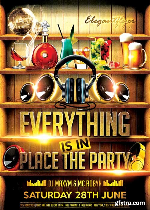 Everything is in Place the Party Flyer PSD Template + Facebook Cover