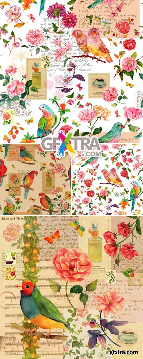 Stock Photo - Vintage Backgrounds with Birds