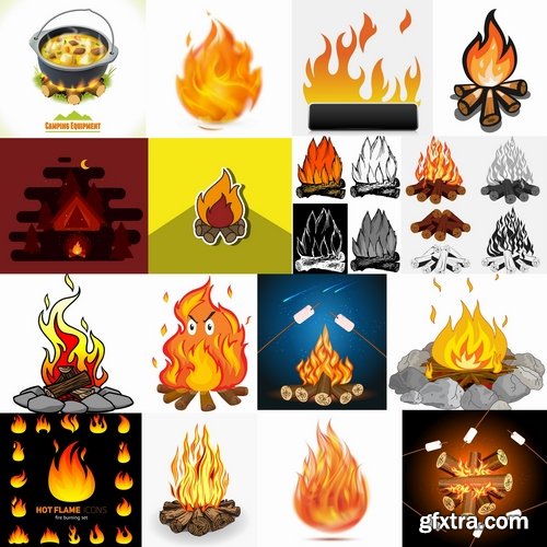 Collection of camp fire fire flame icon vector image 25 EPS