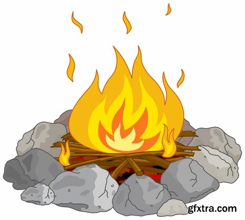 Collection of camp fire fire flame icon vector image 25 EPS