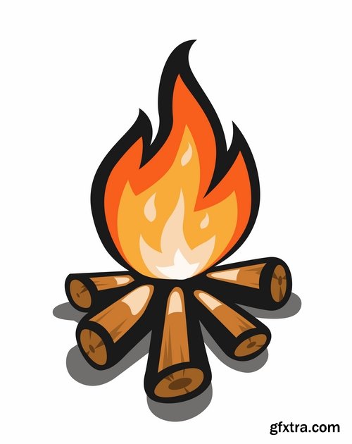 Collection of camp fire fire flame icon vector image 25 EPS