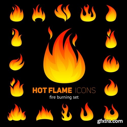 Collection of camp fire fire flame icon vector image 25 EPS