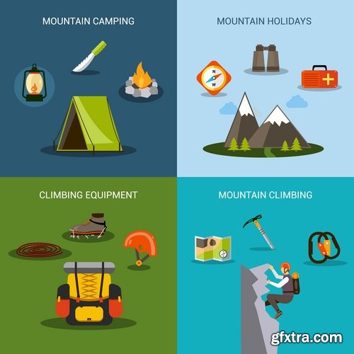 Collection of tourism mountaineering icon flyer banner climber climbing equipment 25 EPS