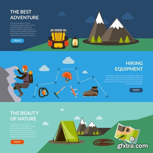 Collection of tourism mountaineering icon flyer banner climber climbing equipment 25 EPS